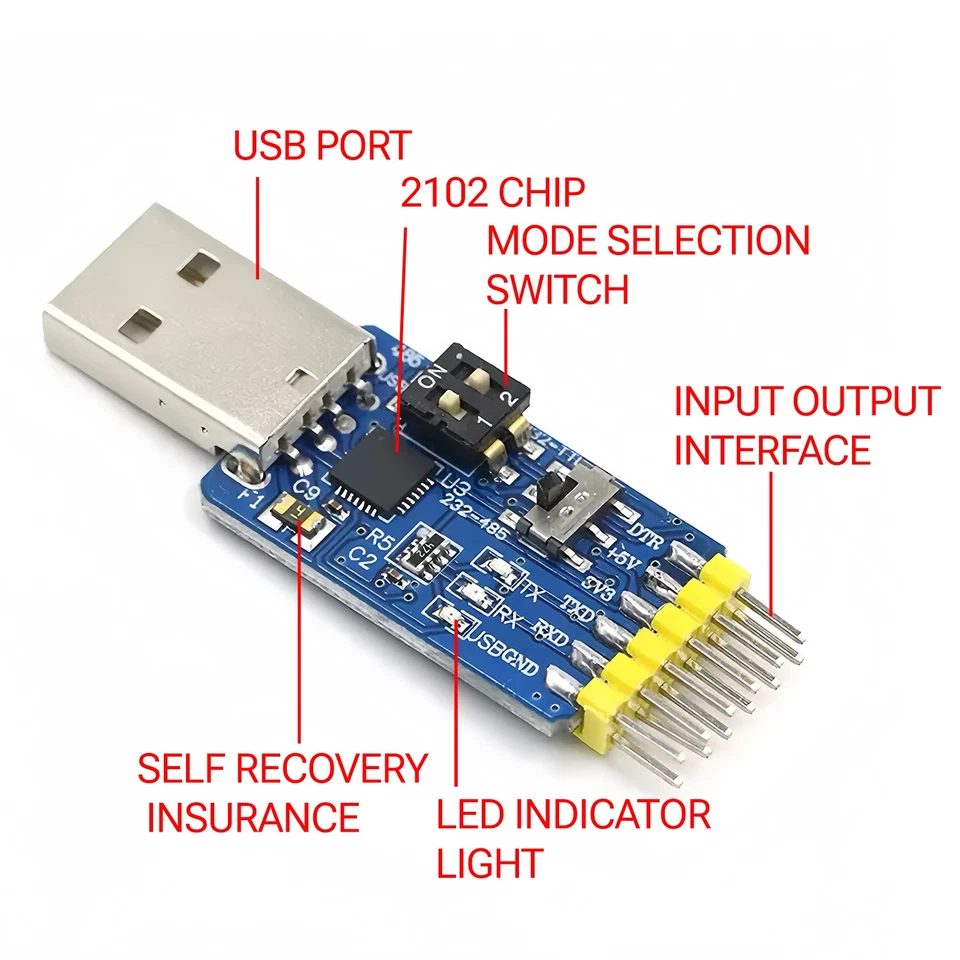 USB to UART 6in1 CP2102 Module -TTL/RS485/RS232 Serial Converter Self - Healing - Image 4 of 4