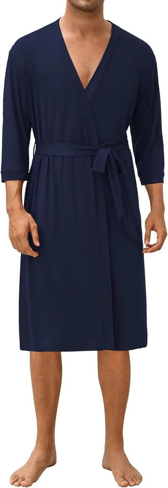 Albornoz ligero de manga 3/4 para hombre con bolsillos tejido suave ropa de salón S-XXL Foto 3 de 4