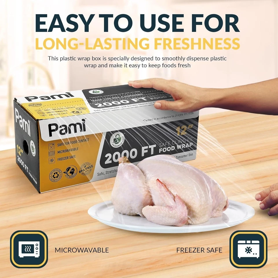 Envoltura de plástico transparente PAMI 12" 18" 23" X 2000 pies caja de rollos de película para servicio de alimentos sin BPA Foto 3 de 4