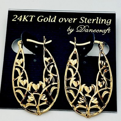 DaneCraft 24KT Gold über 925 Sterling D/Schliff Cutout fließend Creolen Ohrringe