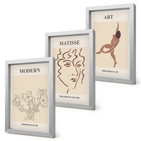 Posterset FüR Zuhause Im Rahmen Stilvolle Grafiken Blumen Figuren Silber Rahmen