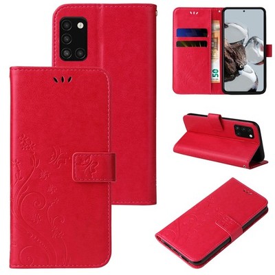 Handyhülle für Samsung Galaxy A31 Klapp Case Tasche Blume Schmetterling Rot