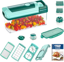 Nicer Dicer Fusion Set Affettatutto Ed 13 Pezzi, Plastica, Verde Acqua