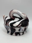 Vtg Purple Swirl Slag Milk Glass Swan Goose HON Candy Dish W/ Lid