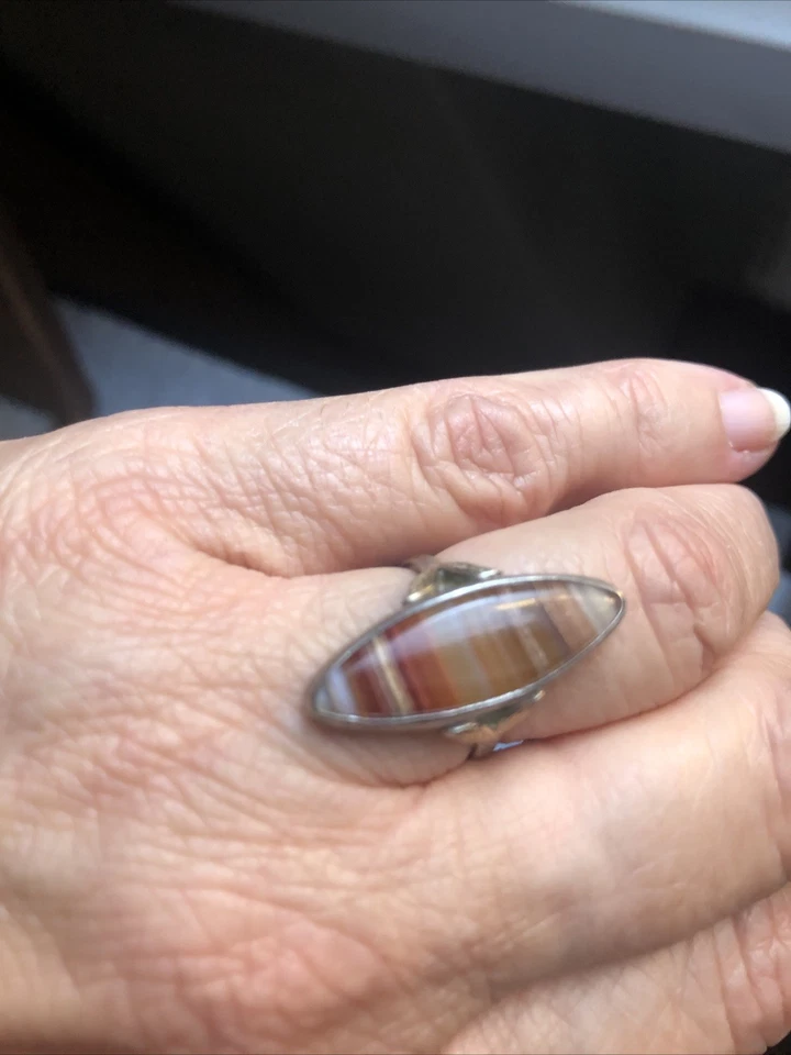 Anello Vintage Art Decó Agata Sterling - Immagine 3 di 4