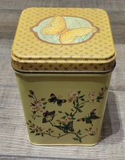 Vintage Decorative Tin Canister with Lid Butterflies - J.L. Clark Mfg.