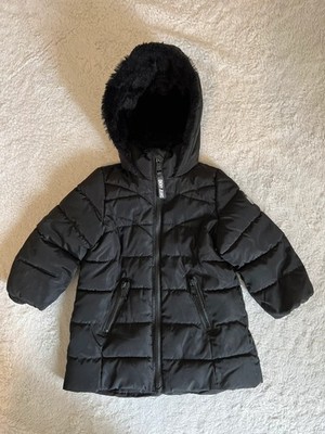 DKNY Jeans Baby Mädchen schwarz gefütterter Mantel Jacke 18 Monate Kapuze Kunstfell