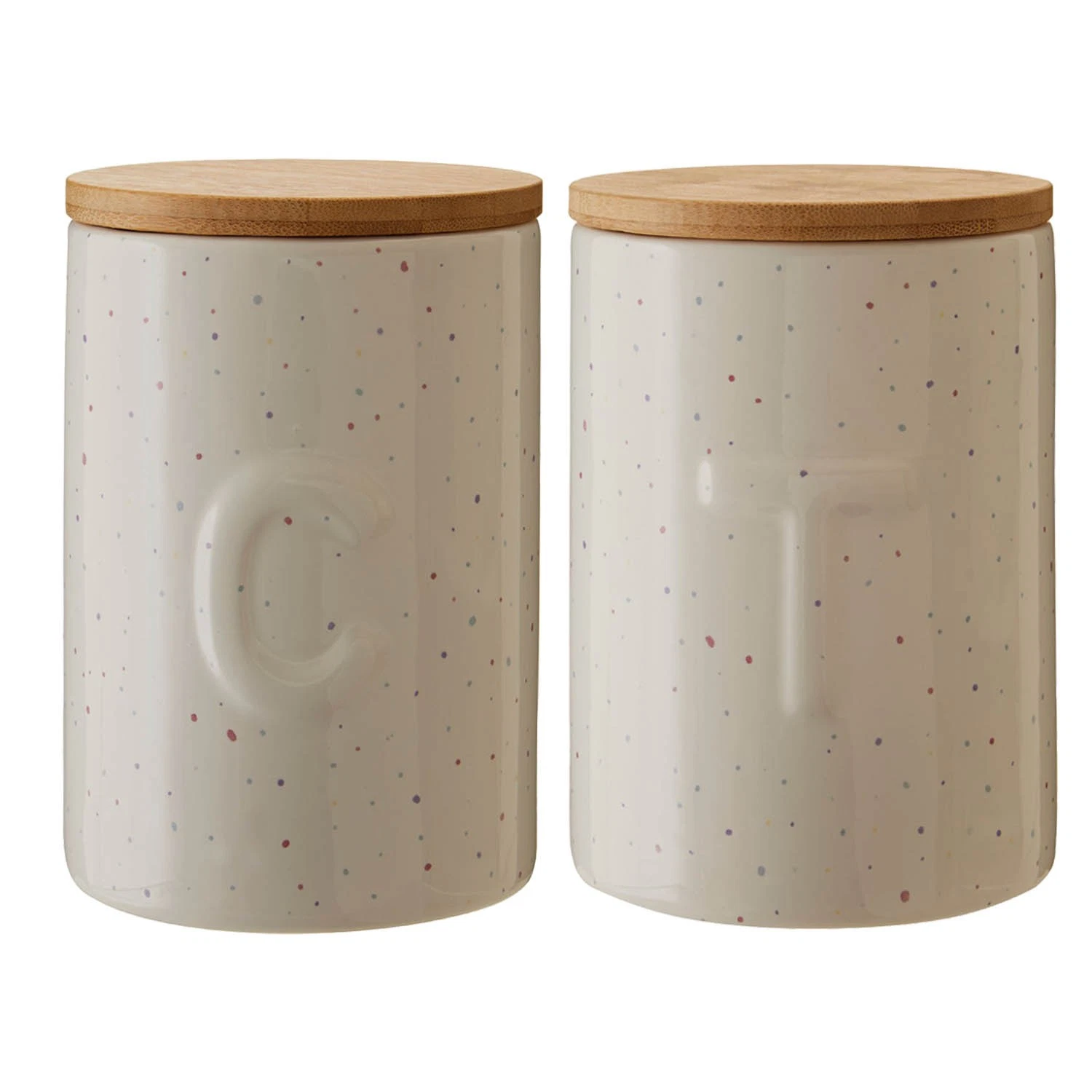 Fenwick Set of 2 780ml Dolomite Tea and Coffee Canister Jar Wooden Lid Speckle