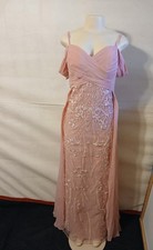 JJ's House Blush Embroidered Beaded Mesh A-Line Maxi Dress US14 Women