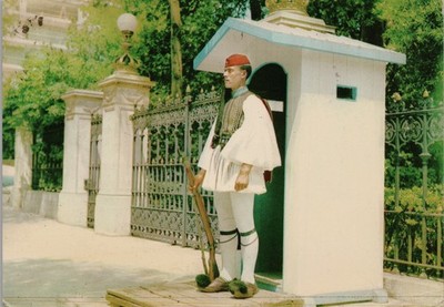 Vtg Continental Postcard Greek Evzone Guard Palace Athens Greece 1962