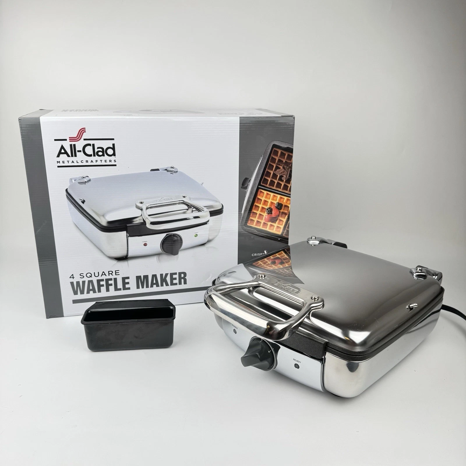 All-Clad Stainless Steel 4 Square Slice Belgian Waffle Maker Non-Stick w/ Box
