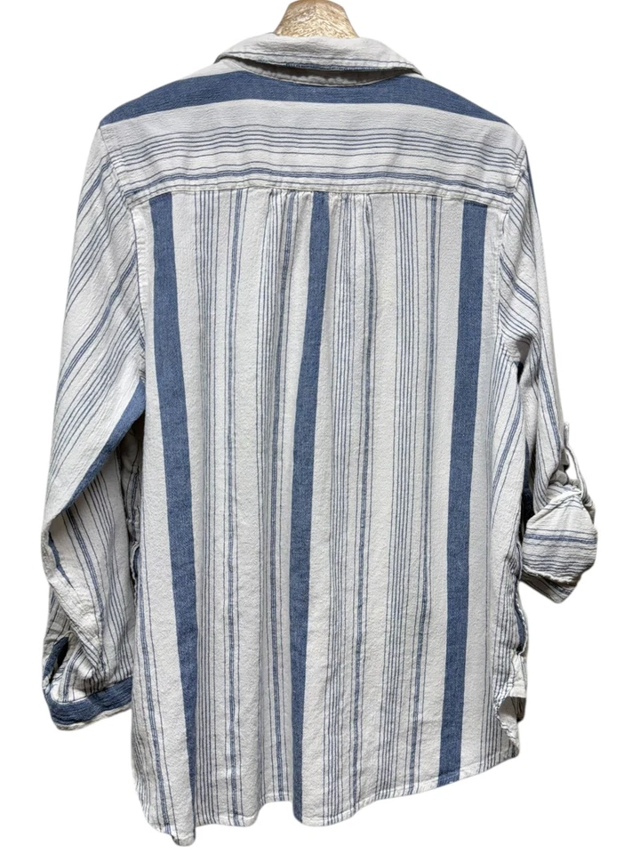 Top túnica Soft Surroundings con cuentas blanco azul para mujer talla 2X Coastal Boho Lagenlook Foto 2 de 4