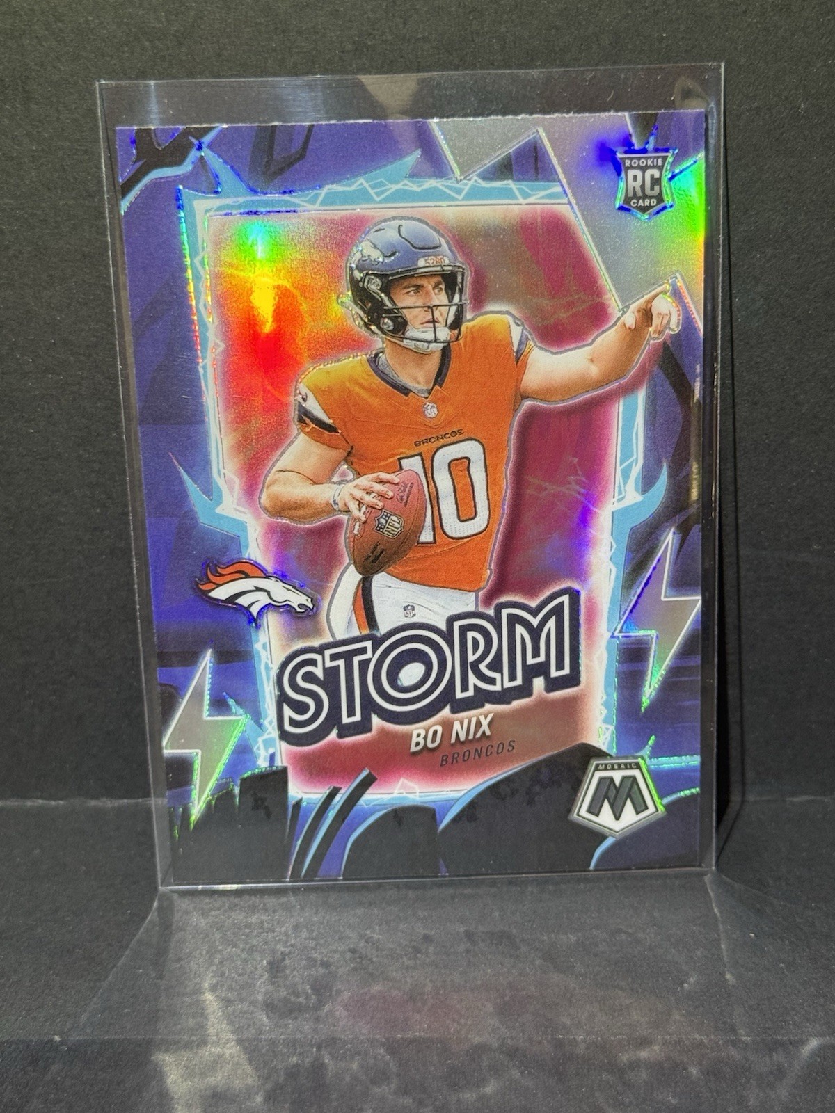 Bo Nix 2024 Panini Mosaic Football SP Storm Silver Holo Prizm RC Denver Broncos