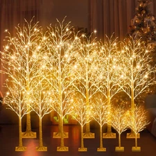 12 Pcs Lighted Birch Tree 8 Modes Christmas Artificial LED Warm White Lights ...