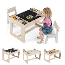 Multifunctional Kids Table  2 Chairs Set w/Removable Double-sized Tabletop