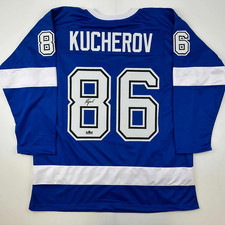 Facsimile Autographed Nikita Kucherov Tampa Bay Blue Reprint Laser Auto Hockey J
