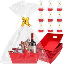 10PCS 10x12  Red Baskets For Gifts Empty Thick Kraft Gift Basket with 10 Green...