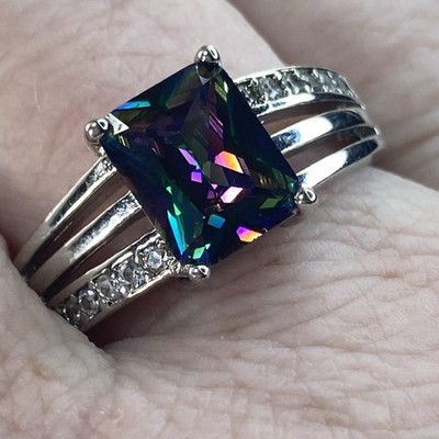 925 STERLING Northern Lights Mystic Topas Princess Cut CZ Akzente RINGGRÖSSE 12