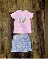 Cat Jack Girls Floral Denim Skirt Outfit Set
