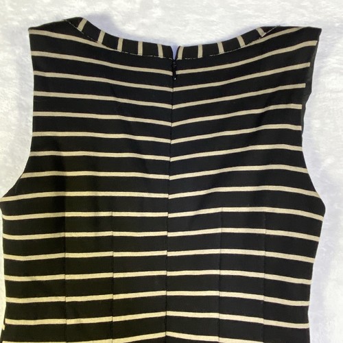 Nanette Lepore Dress Sleeveless Pleated Midi A-Line Sz 2 Black Beige Stripe - Picture 17 of 21