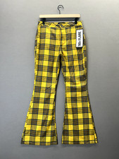 Almost Famous Womens Yellow Plaid Pants 90s Flared NWT Size 9