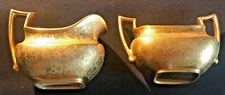 Vintage 1930s Pickard Art Deco Embossed Gold Sugar and Creamer SIGNED OSBORNE