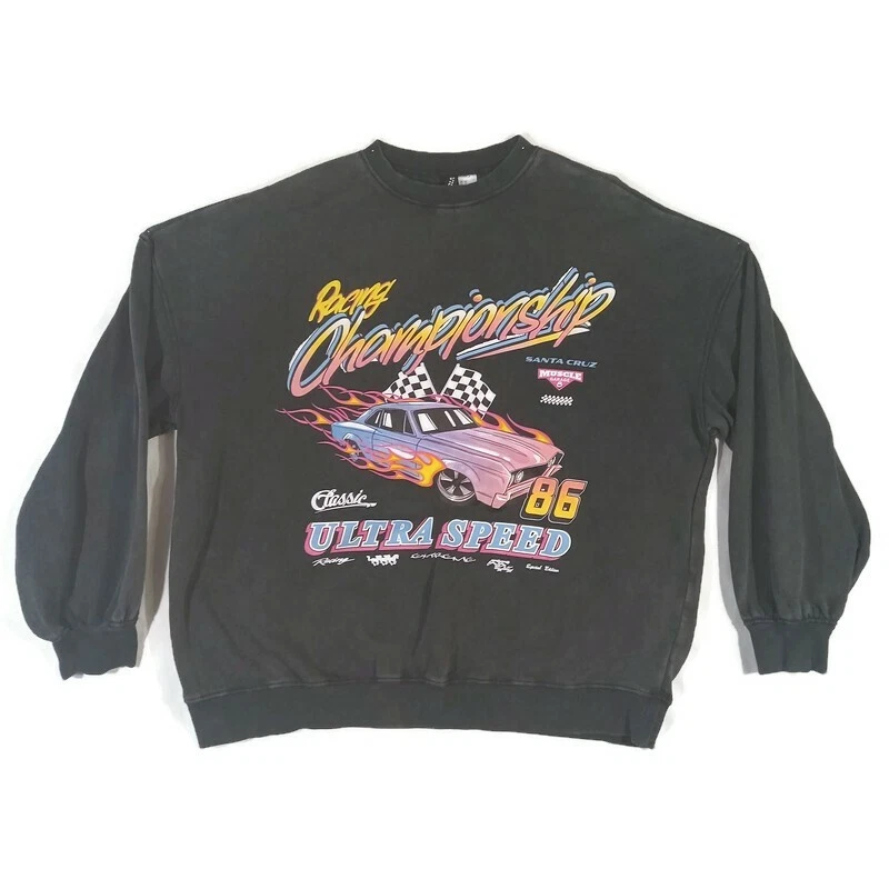 Divided Hu0026amp;M Graphic Sweatshirt Mens M Black Long Sleeve Crew Neck  Cotton Blend | eBay