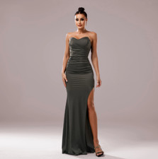 Women's Strapless Open Back Slit Hip Package Mermaid Dress Cocktail Prom 2531 