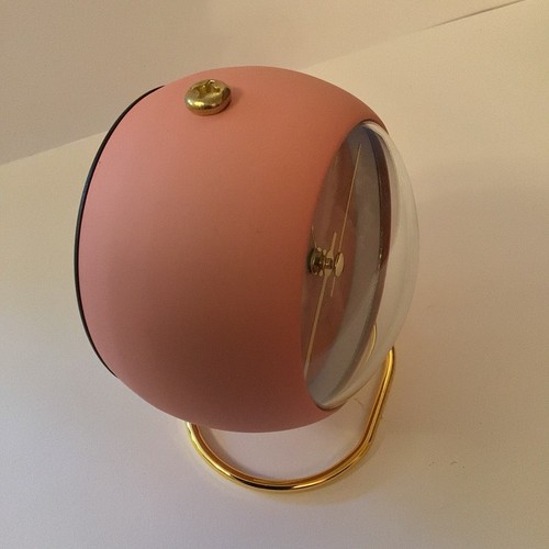 New and Boxed; Nordic Design, Round, Pink Alarm Clock on Gold Tone Stand. - Picture 3 of 6