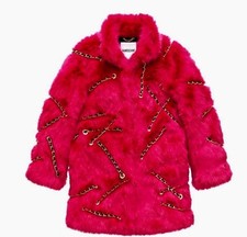 H&m X Moschino Jeremy Scott Pink Faux Fur Coat With Chain Nwt Sold Out Sz Medium