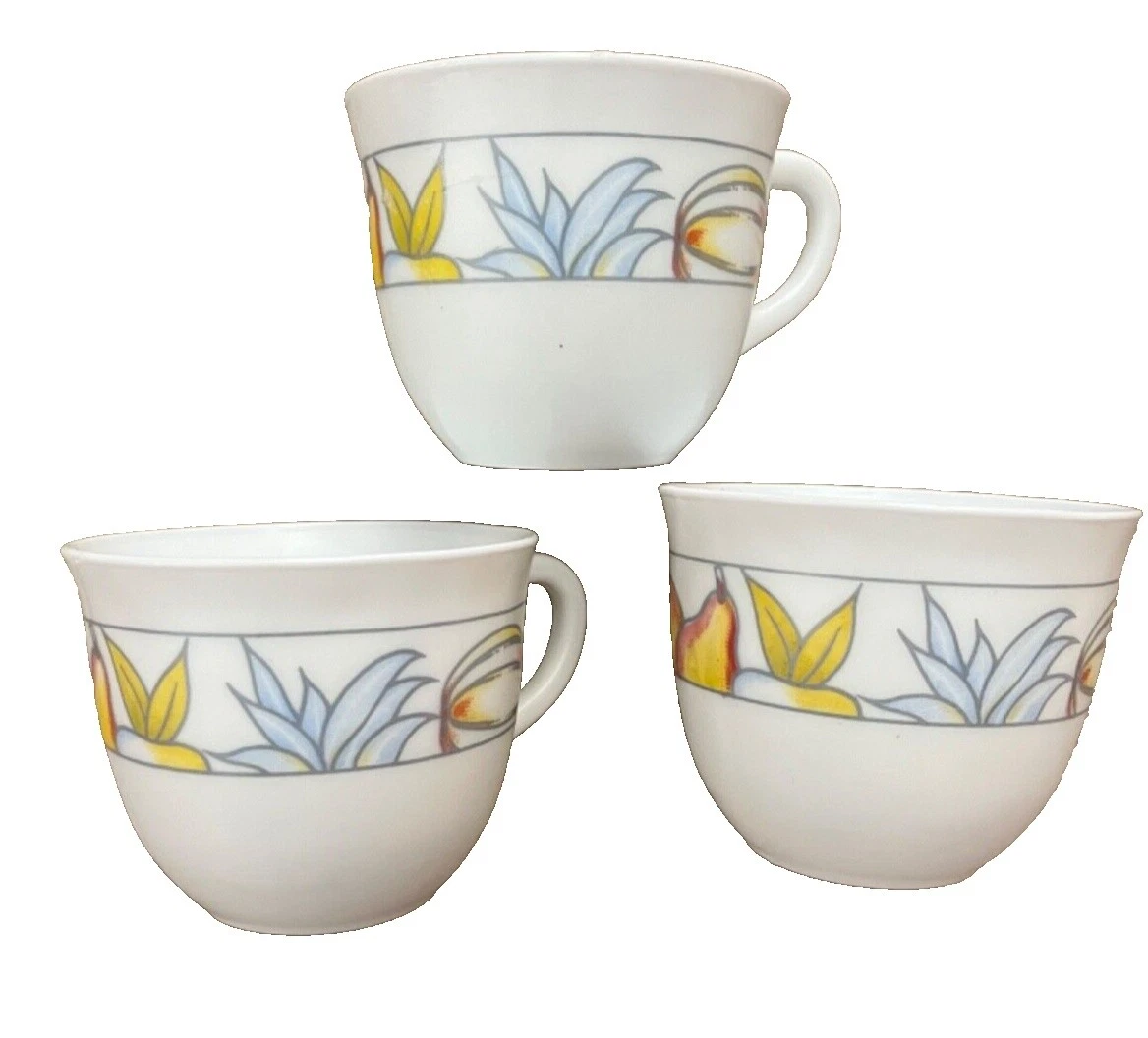 Cristal Blanco Floral Tazas y Platillos