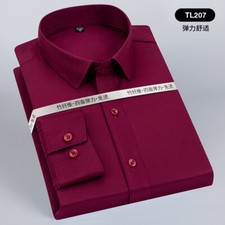 Men's Dress Shirts Formal Business Long Sleeves Stretch Casual Shirts 9 Colors