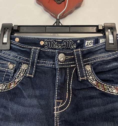 Miss Me Girls Size 10 Dark Studded JK7115P2 Blue Cuffed Sequined Capris! A3085 - Picture 5 of 9