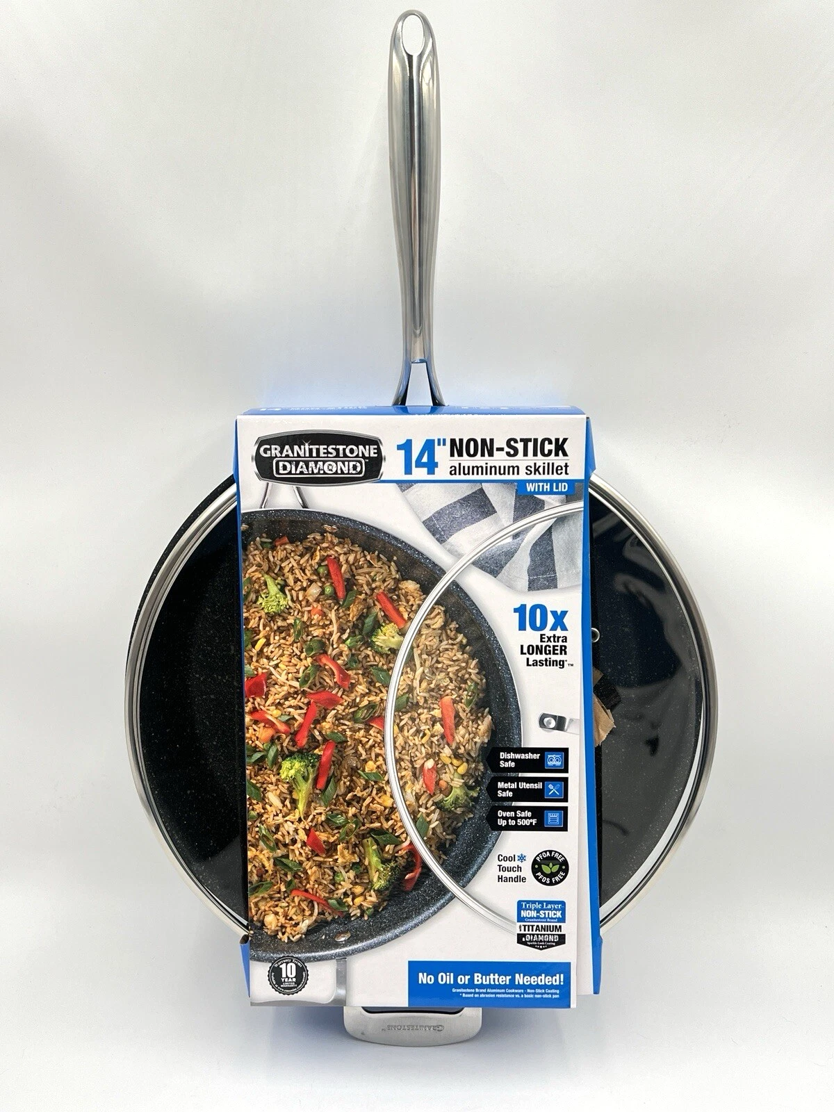 NEW GRANITESTONE DIAMOND 14" NON-STICK ALUMNIUM SKILLET PAN With Lid