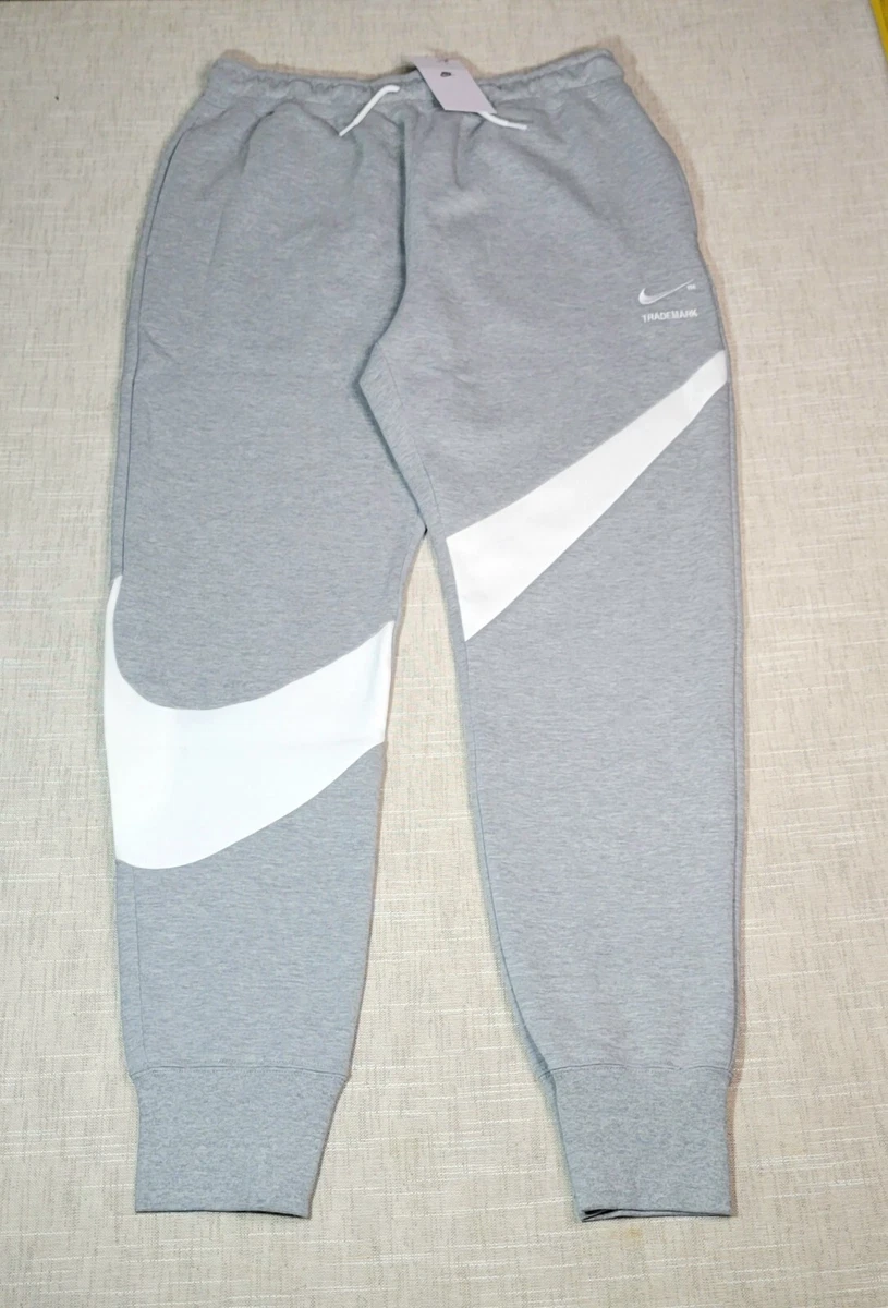 NIKE Tech Fleece Jogger Pants Medium Mens Gray White Tapered Big Swoosh Logo