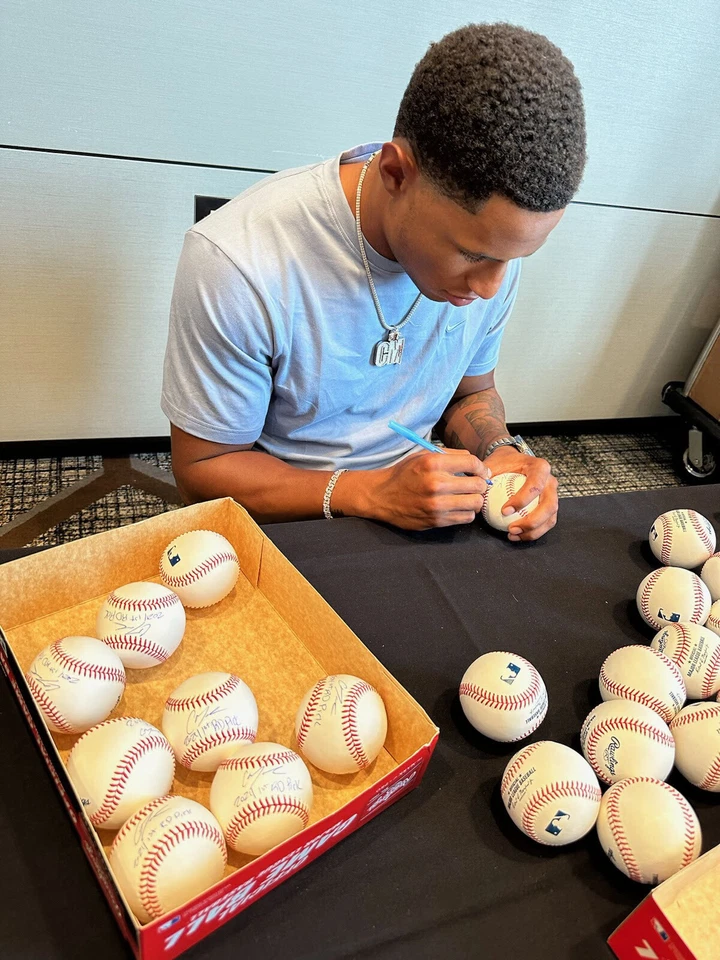 Christian Moore Autographed Rawlings OMLB Baseball Inscribed Lets Go Halos - Image 3 of 4