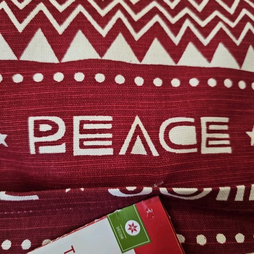 Christmas Tablecloth Peace and Joy 70” Round 44”-60” Table Red White NWT - Picture 5 of 7