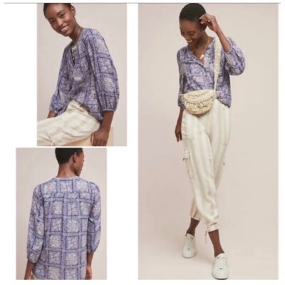 Anthropologie Akemi & Kin M Coconino Buttondown Blouse Shirt Top Paisley Tunic