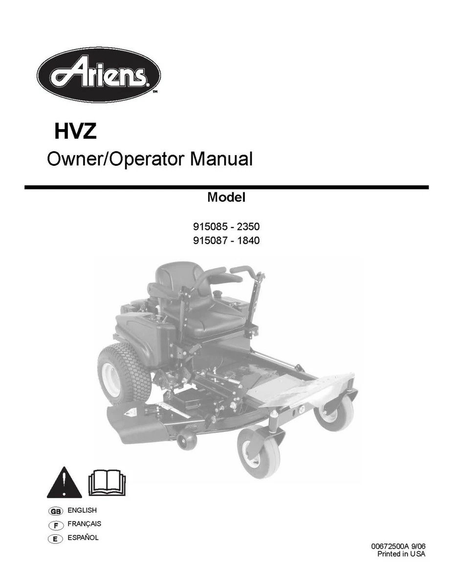 Operator Instruction Maintenance Manual Ariens HVZ 2350 1840