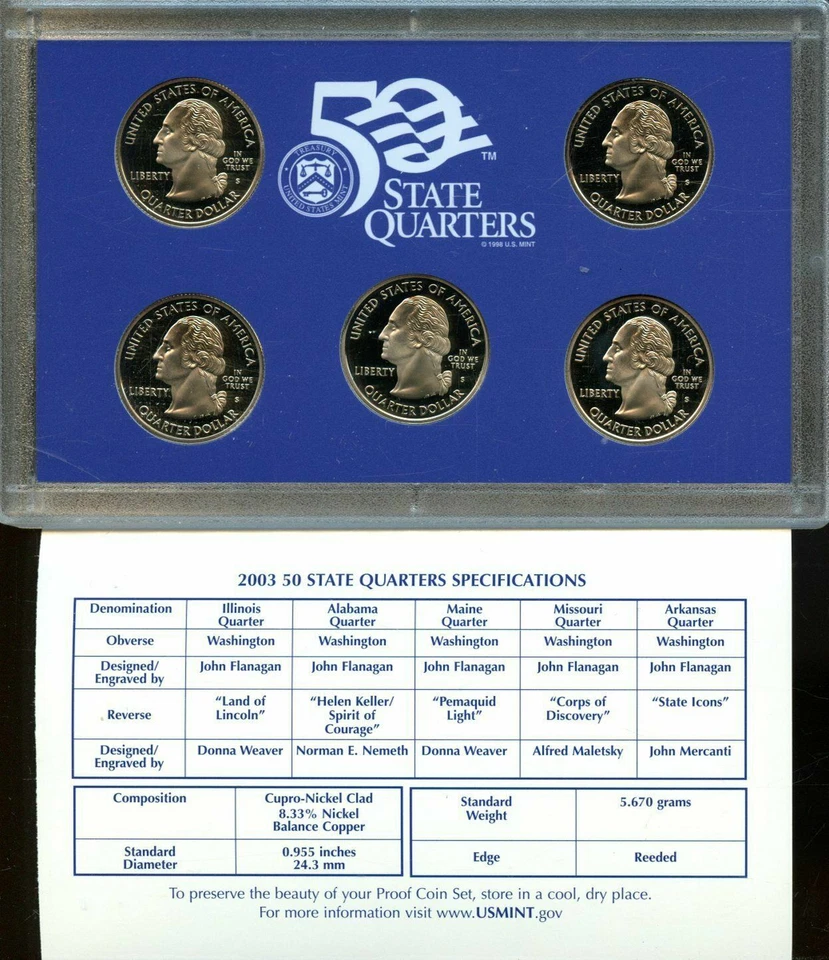 2003-S US Proof State Quarter Mint Set 5 Coins BU CN CLAD 21uts0318 - Image 4 of 4
