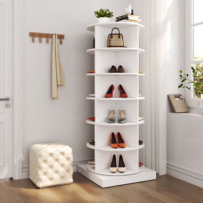 6Tier Round Rotating Shoe Rack Tower Shoe Display Revolving Shoe Organizer White