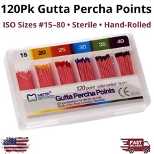 Meta 120Pcs Gutta Percha Points ISO Endo Root Canal Handrolled Sterile #15-80