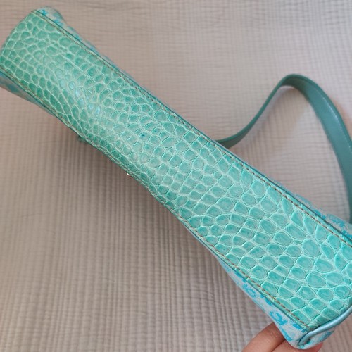 Vintage Y2K Liz Claiborne Jacquard Mini Bag Baguette Purse Tiffany Turquoise LC - Picture 9 of 16