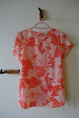J.Crew Factory orange pink neon floral tulip flutter sleeve top XS 0
