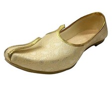 Mens Cream Gold Handmade Shoes Sherwani Shoes Achkan Shoes Etnic Mojri Khussa...