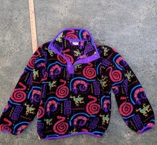 LL BEAN GECKO LIZARD SNAKE KIDS M FLEECE PULLOVER USA vintage 90s
