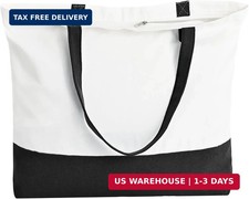 1 Pack Canvas Tote Bag with Zipper, Blank Reusable Grocery Bags, Widened Washabl