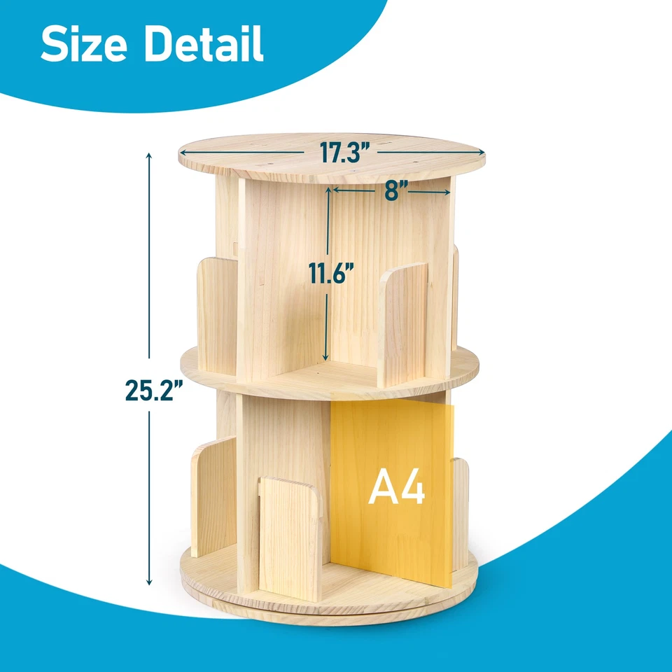 360° Revolving Bookcase Rotating Stackable Shelves Floor-Standing Storage Rack - Image 3 of 4