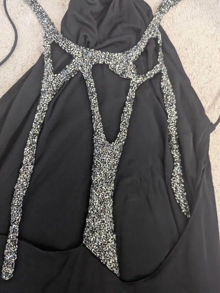 Impresionante Vestido Corto Patrizia Pepe Negro Espalda Abierta Cuello Alto Talla 8-10  Foto 3 de 4