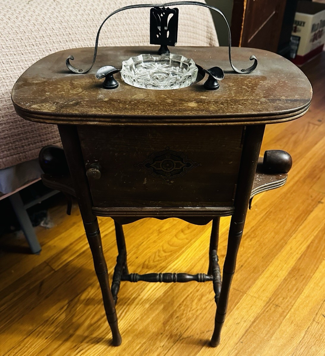 cigarette table antique 1800s Smoking Table with Pipes and Accessories Antique Mahogany